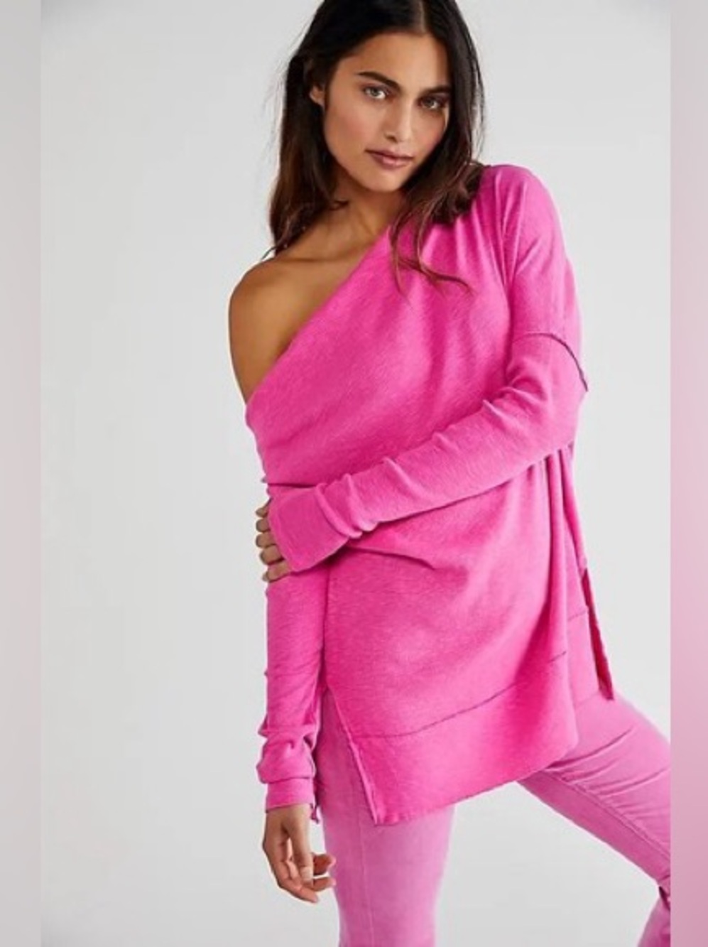 Free People We the Free Get Together Pink Long Sleeve One Shoulder Top